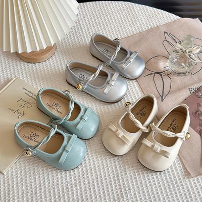 Scarpe da Bambina in Pelle Punta Tonda Semplice Fiocco Scarpe da Principessa per Bambini Colore Caramella 2025 Nuove Scarpe Piatte da Bambina Antiscivolo Morbide Danza Matrimonio