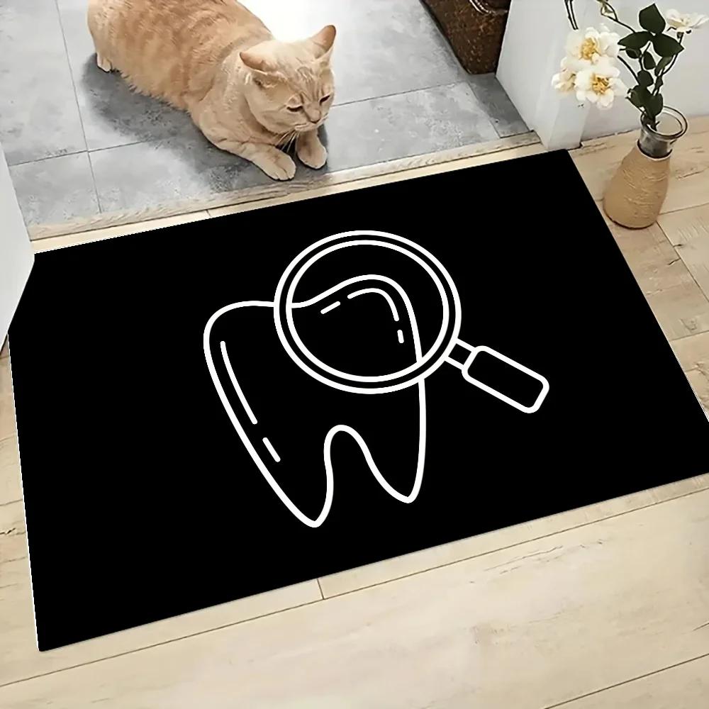 The Dentist Tooth Floor Mat Graphic Printed Flannel Doormats for Bathroom Kitchen Entrance Carpet Home Decor