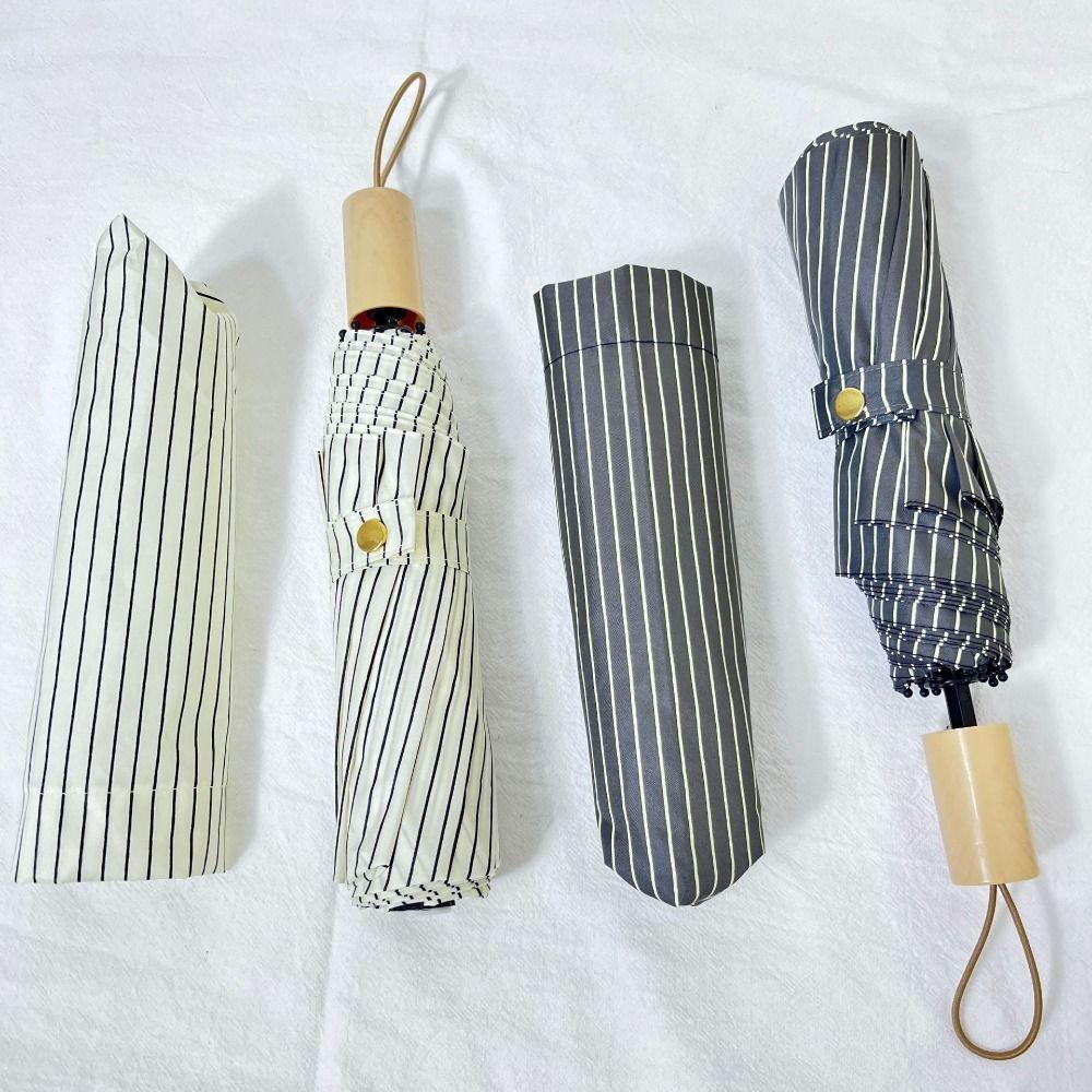 INS Striped Folding Umbrella Sun Rain Dual-Use Hand Operated Parasol Beach Use