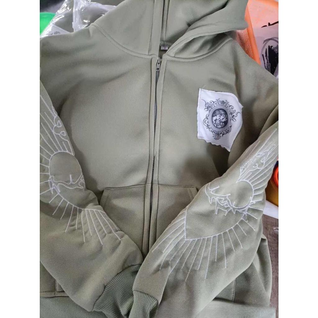 BeatStreet Harajuku Y2K New Fleece Thickened Goth Print Zipper Hoodie Women Street Hip Hop Joker Loose Sweatshirt Couple Casual Punk Hoodie