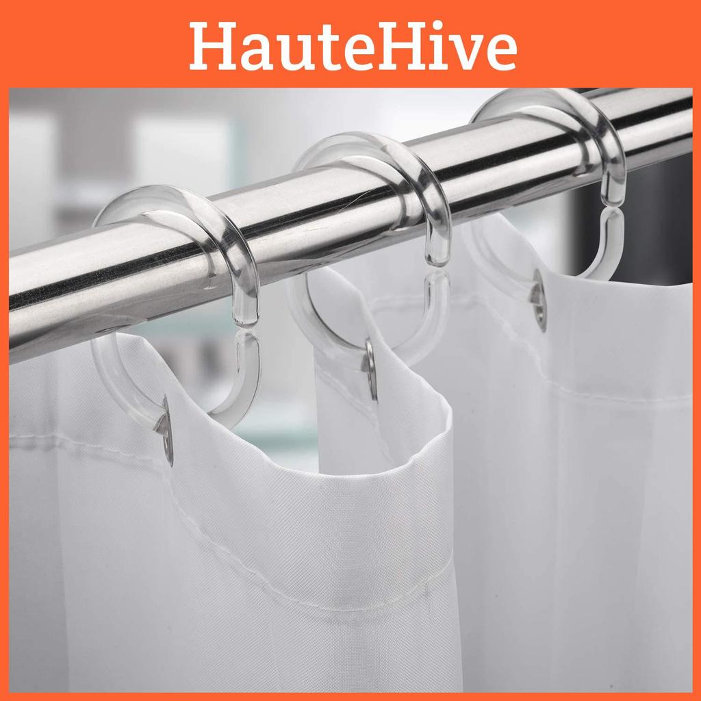 Transparent Shower Curtain Hooks C-shaped Set Of 12 Clear Plastic Hooks