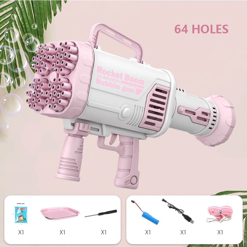 Hot Kids Gatling Bubble Gun Toy 64-Hole Charging Electric Automatic Bubble Machine Summer Outdoor Soap Water Children Toys