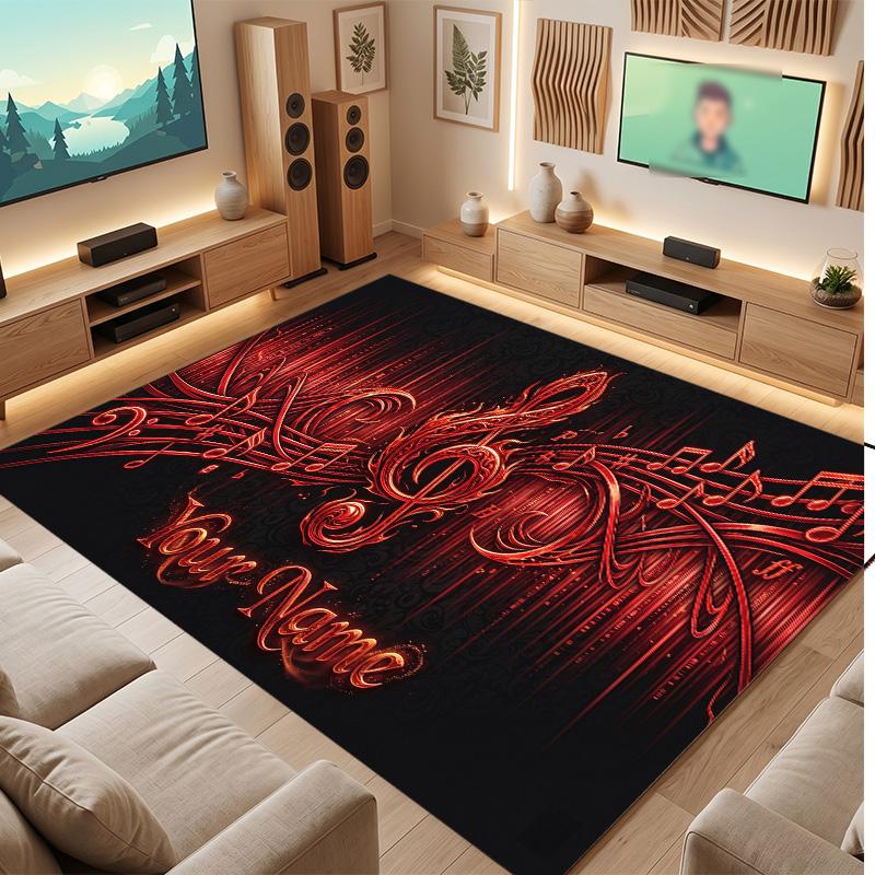 Music Theme Soft Crystal Velvet Rug Custom Name & Text Print Non Slip Floor Rug for Bedroom Living Room