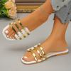 Large Size Flat Bottomed One Foot Sandals for Women's Summer New Retro Rivet Beach Straight Slippers for Women