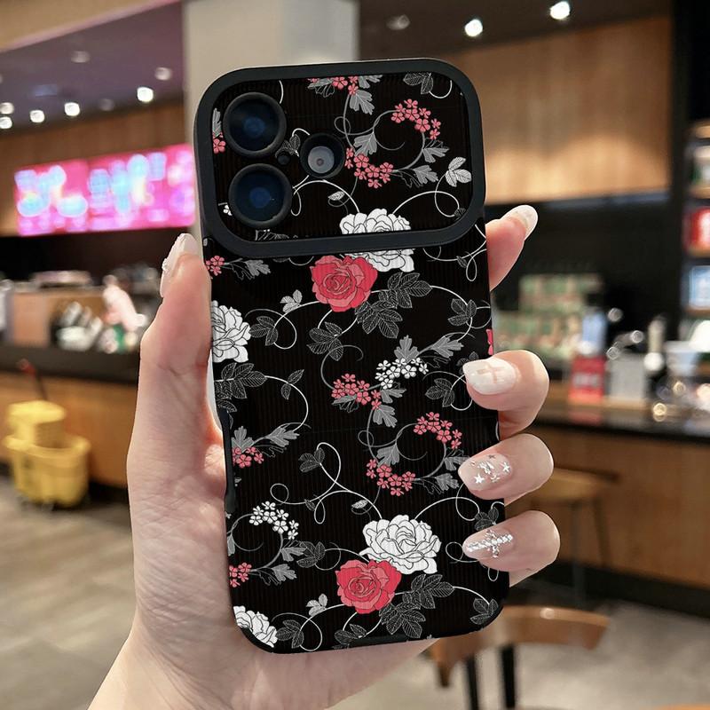 

Vivid Flowers Floral Printed Vertical Grain Leather Soft Silicone Phone Case Back Cover with Camera Lens Full Protection for iPhone 17 Honor 300 Pro