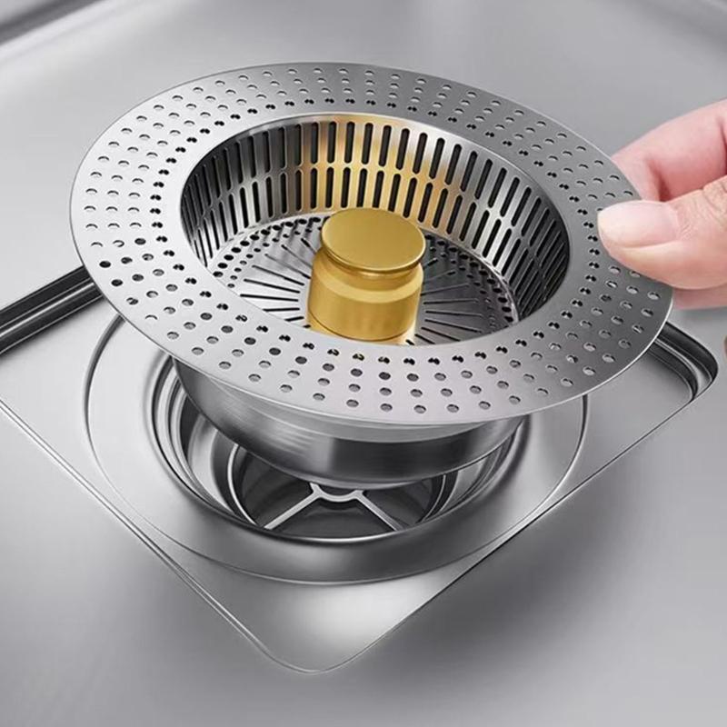 Kitchen Sink Drain Plug Stainless Steels Drain Strainer Bounce Cores Sink Plug Anticlogging Push Type Sink Stoppers