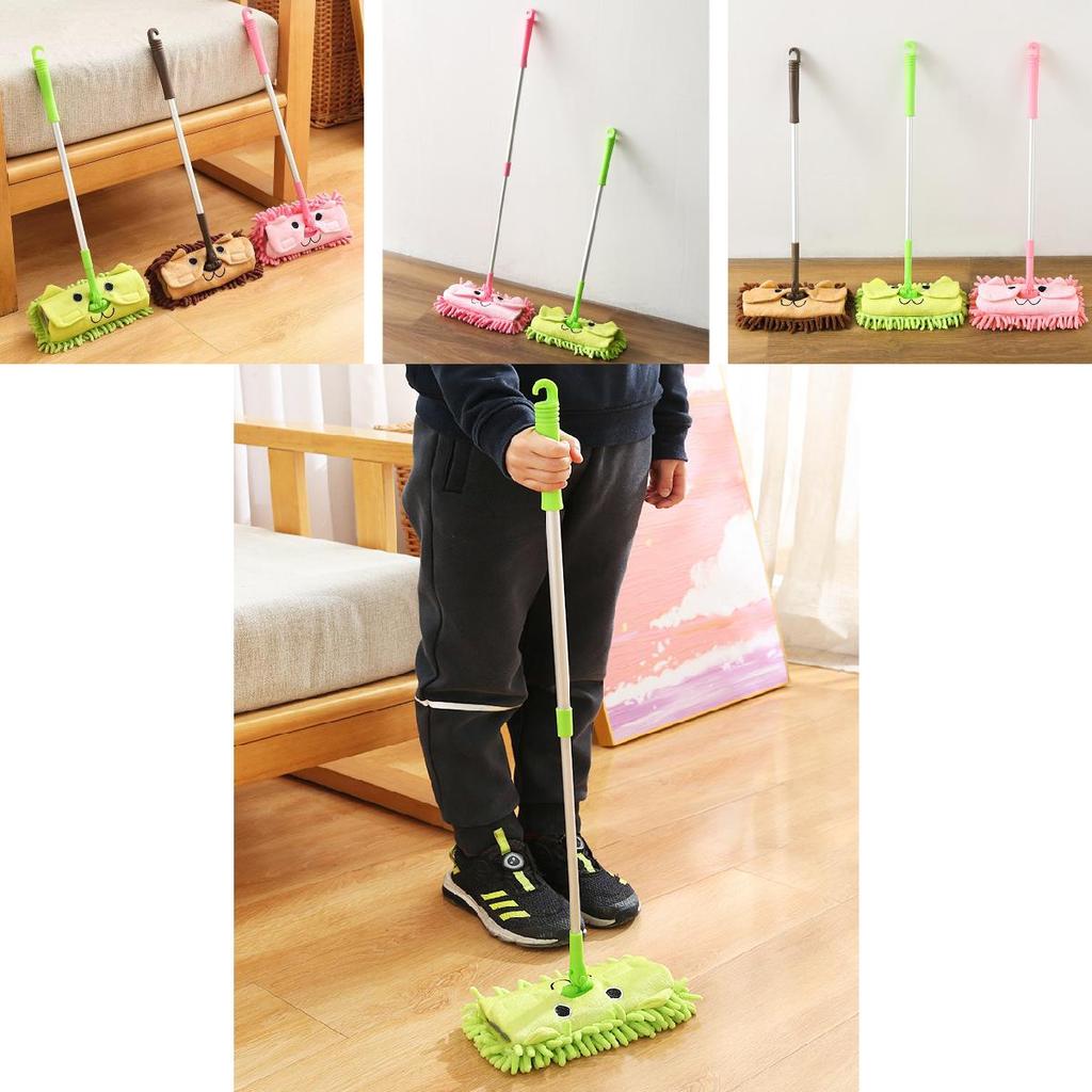 Childrens Flat Mop And Broom Set For Playroom Cleaning With Cotton Cloth Dustpan Toy