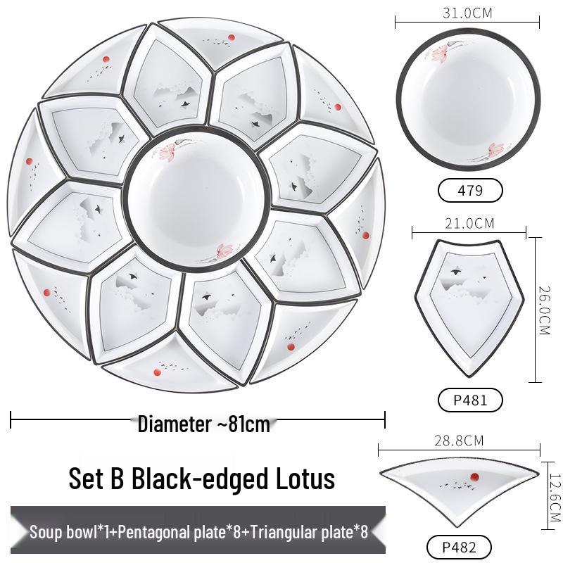 Melamine Platter & Tableware Set: Bowl, Plate, and Dish Set for Hot Pot & New Year's Eve Dinner.