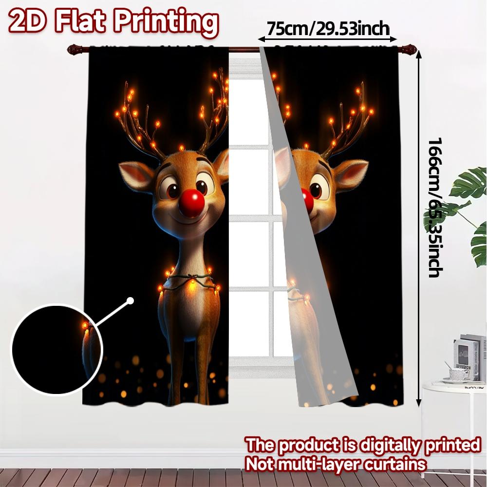 2pcs,Curtains Cute Rudolph Christmas (3) Modern Fashionable Curtains Durable 100% Polyester Fabric Curtains Thermal Insulation,