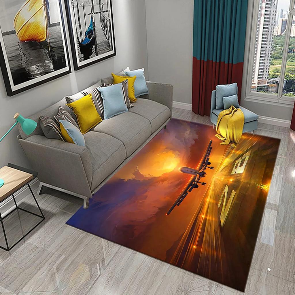 Airplane Carpet Sky Sunset Scene Area Mat For Kitchen Bathroom Entrance Door Anti-Slip Absorbent Mat Teens Bedroom Home Decor