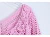 Chunky Knit V-Neck Crochet Sweater: Spring/Summer Long Sleeve Hollowed Pullover for Women