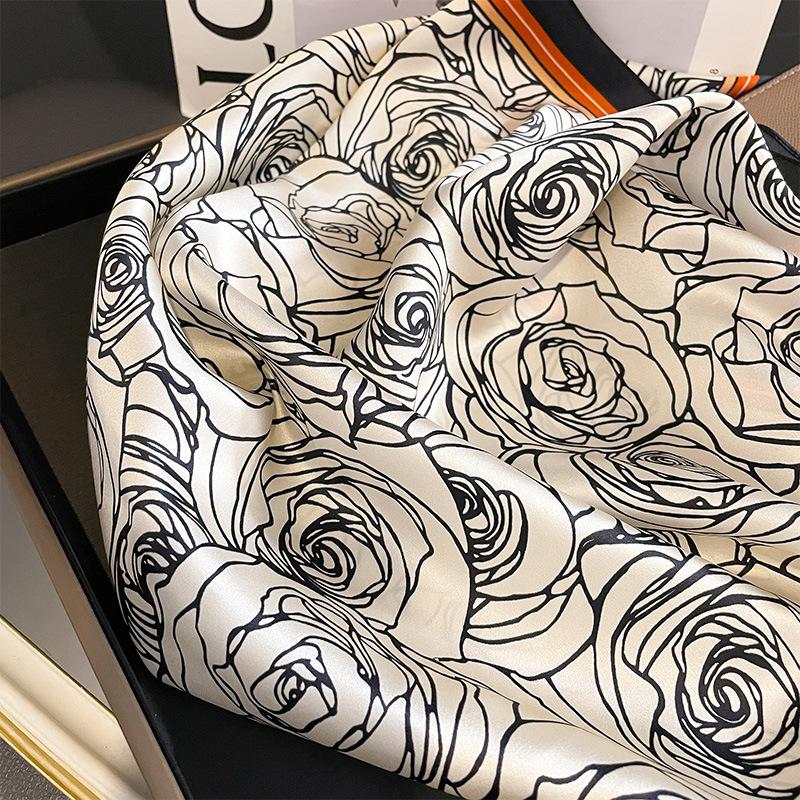 Korean New Printed Scarf Mulberry Silk Square Scarf Spring and Autumn Summer Dual-purpose Shawl Neck Protection Occupation Silk Scarf