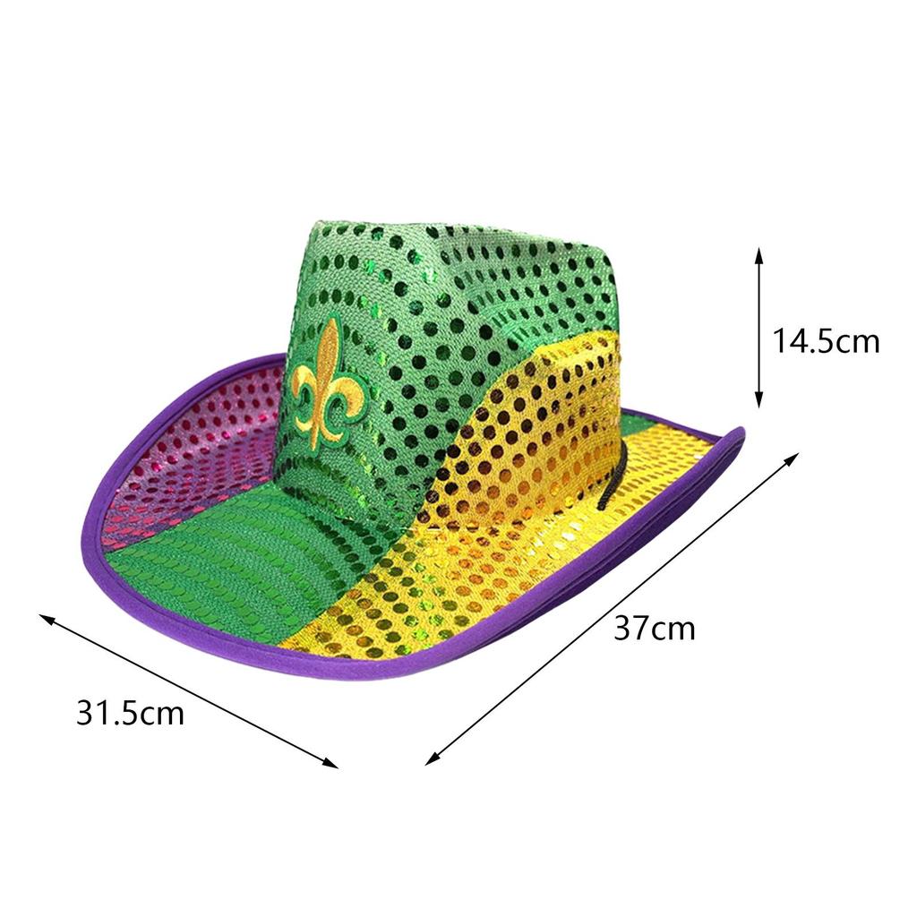 Sequin Cowboy Hat for Women Men Decoration Photo Props Novelty Funny Mardi Gras Hat for Rave Nightclub Cosplay Celebration Party