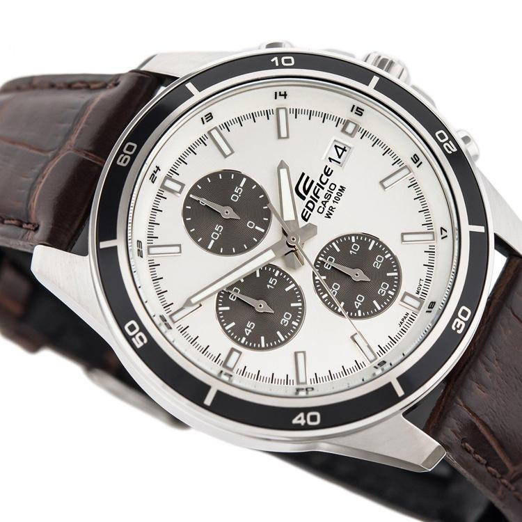 Casio Edifice Serie Einfache Lässige Mode Quarzwerk Echtes Lederarmband Uhr Herrenuhren Silber EFR-526L-7AV