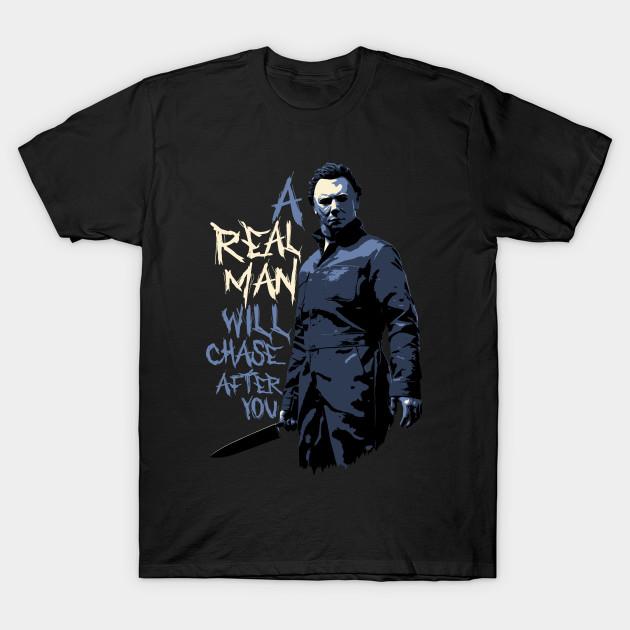 Men Black Print T-shirt Michael Myers Quote No-Cut Transfer Paper Print Cotton Tshirt 4XL чёрный