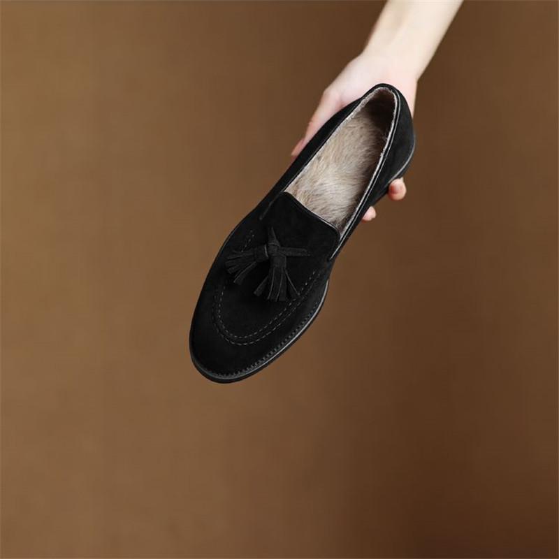 Fashion New Winter Sheep Suede Women Pumps Shoes for Women Fashion Round Toe Loafers Shoes Zaptos Mujer Low Heels Deep Mouth Shoes