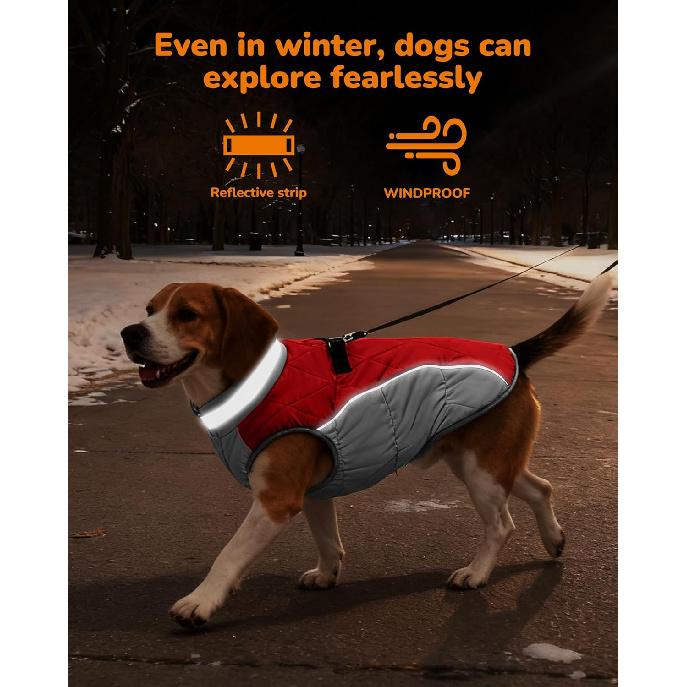 Dog Coat for Medium Dogs, Adjustable Dog Jackets for Cold Weather, Reflective Winter Coat with Built-in Harness, Snowsuit Fits Dogs 14-25 lbs and Up,