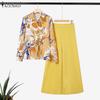 ZANZEA Women Long Sleeve Print Blouse and Wide Leg Pants Casual Two Piece Suit Sets