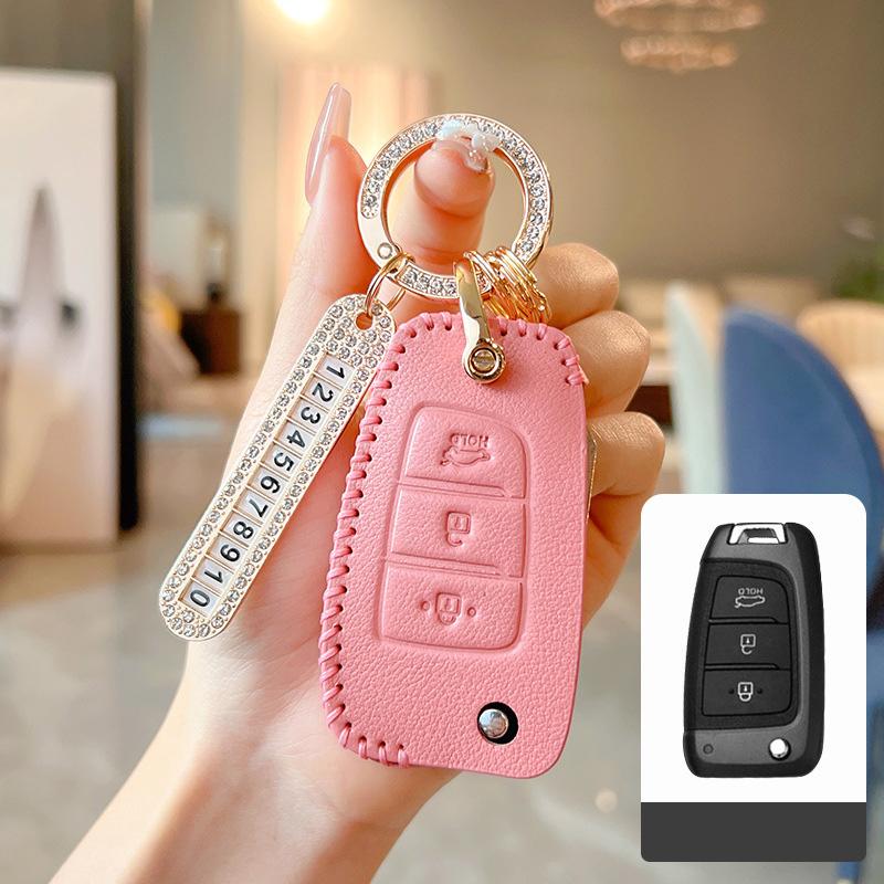 

Розовый чехол для ключей из натуральной кожи, чехол-брелок для Hyundai Elantra Solaris 2017 Santa Fe Verna Tucson I35 I40 Genesis Fe
