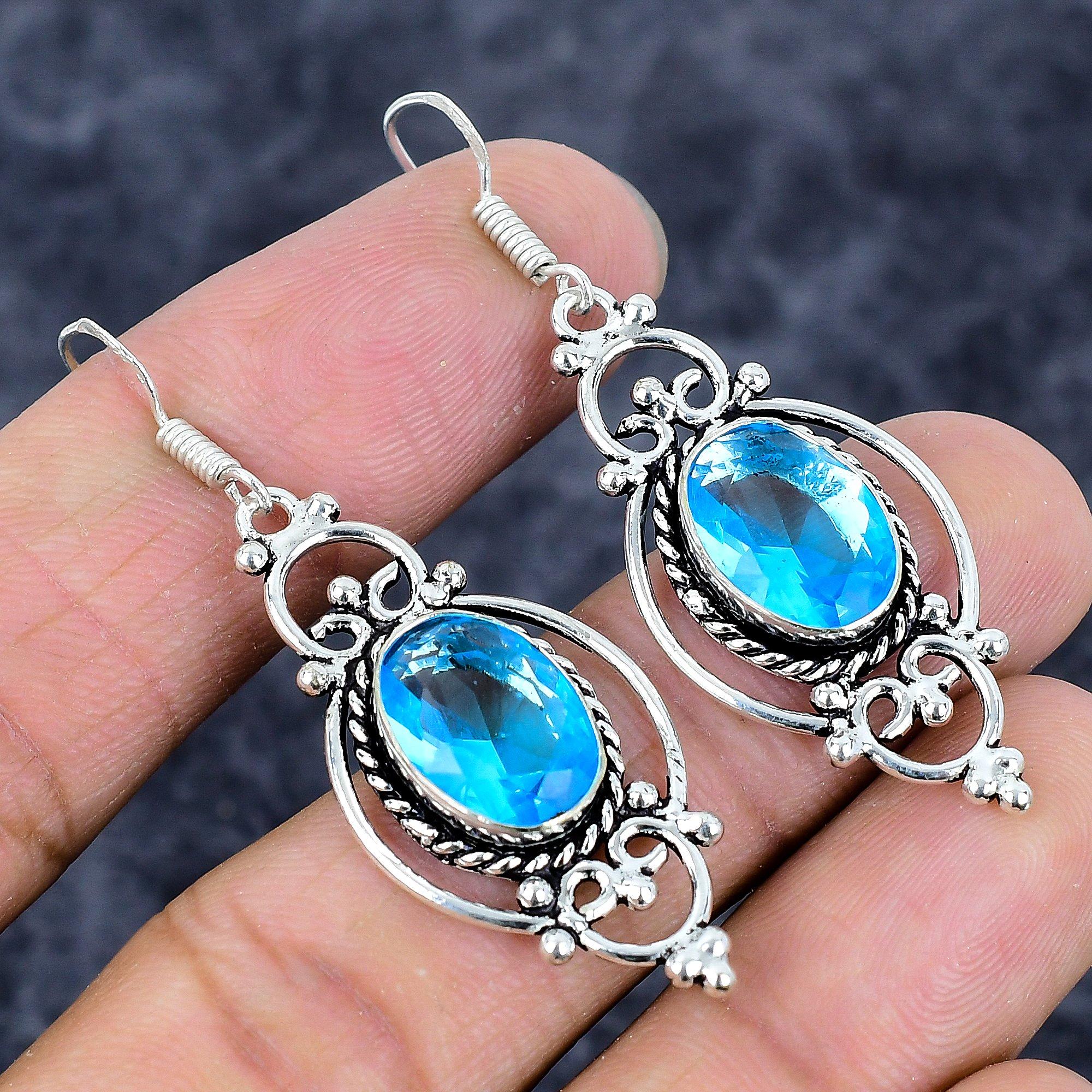 

Blue Topaz Gemstone Handmade 925 Sterling Silver Jewelry Earring 2.21 M-3298