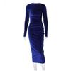 Spring Autumn Women Evening Dress Long Sleeves Slim Fit Party Dress Fishtail Hem Velvet O Neck Prom Cocktail Long Dress