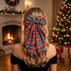 Christmas Tree Hair Ornaments Large Bow for Women Girls, Decorative Clip with Classic Holiday Snowflake Plaid Ties Prints, Elegant Long Tail Barrettes