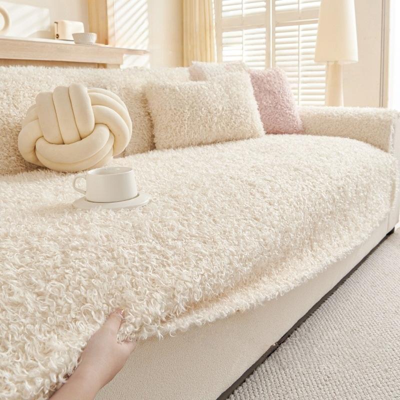 1pc Fluffy Plush Teddy Soft Warm Thicken Winter Sofa Cover, for Living Room Warm Furniture Decor Sofa Towel Slipcover Non-Slip