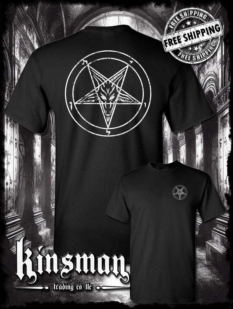 Baphomet Satanisches Pentagramm Distressed Logo 2-seitiges T-Shirt