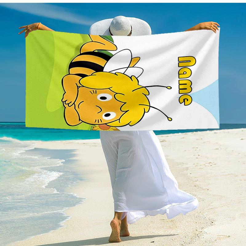 Custom Name Ultra-Soft Beach Towel with Maya the Bee Theme,Ideal for Pool - Camping, Diving - Perfect Travel Essential, Vibrant Beach Towel.