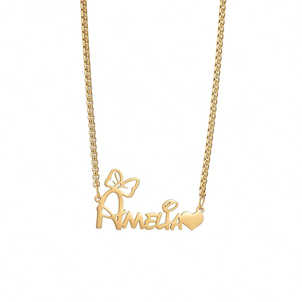 Custom Elegant Charm With Heart Name Bow Necklace For Women Girls Birthday Personalized Stainless Steel Christmas Jewelry Gift