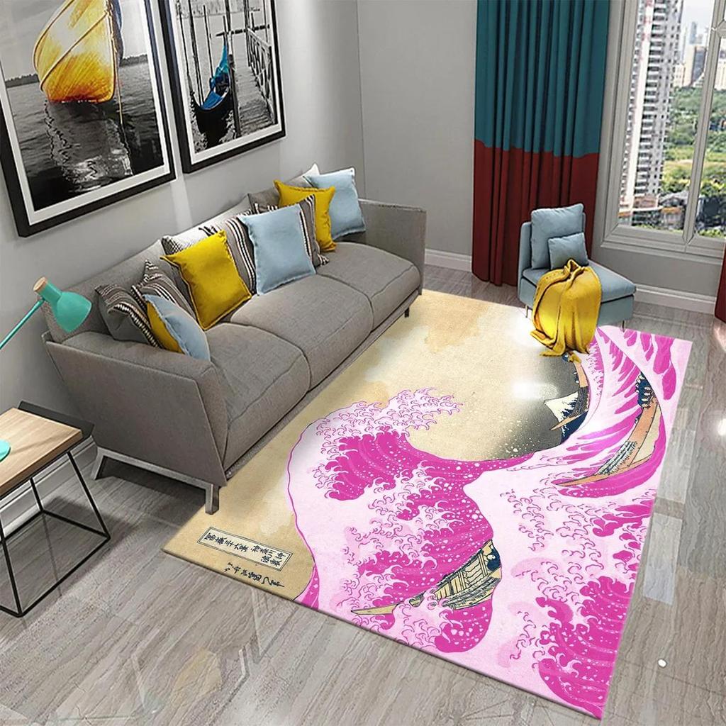 Japanese-style Sea Wave Carpet Floor Mat Entrance Doormat Home for Living Room Bathroom Bedroom Soft Non-slip Absorbent Area Rug
