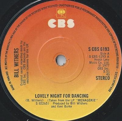 7-Zoll Schallplatte BILL WITHERS - Lovely Night For Dancing SCBS6193 CBS 1977 UK Soul/Funk Gebraucht
