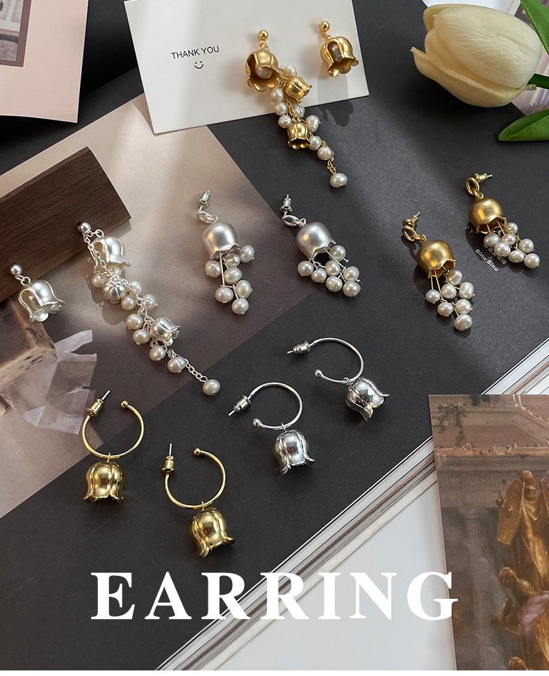 Elegante Französische Retro Maiglöckchen Süßwasserperlen Quastenohrringe mit 925er Silbernadel