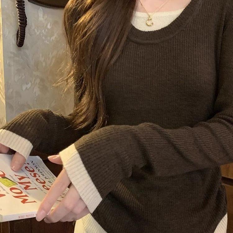 

Приталенный двухпредметный топ с длинными рукавами и плиссировкой в стиле колор-блок на кулиске XL (130-150 jin) кофейный