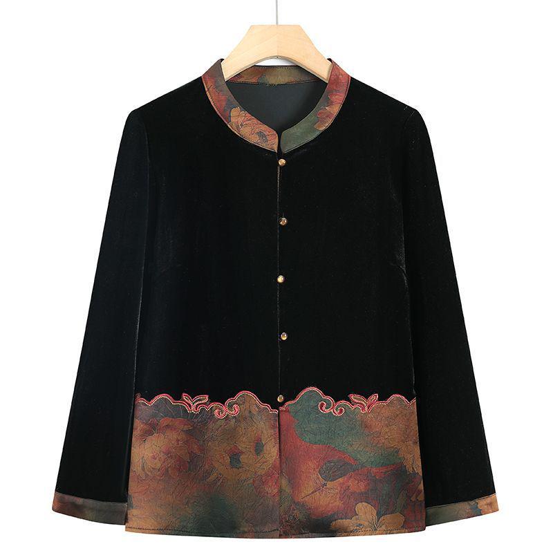 

Women s Gold Velvet Long-Sleeve Shirt - Thick, Loose Fit for Middle-Aged & Elderly, Ideal for Spring & Autumn XL (40-50 kg)