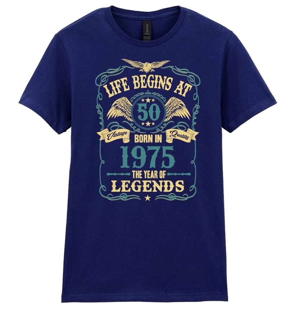 

Life Begins At 50 Womens 50th Birthday T-Shirt BORN 1975 Ladies Gift Mothers Day XL
