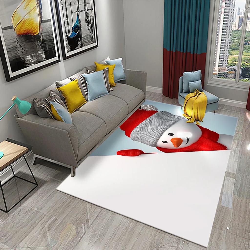 Lovely Cartoon Snowman Carpet Snowflake Rug Winter Snow Print Area Rugs Door Mat Yoga Mats Kids Bedroom Living Room Flat Mat