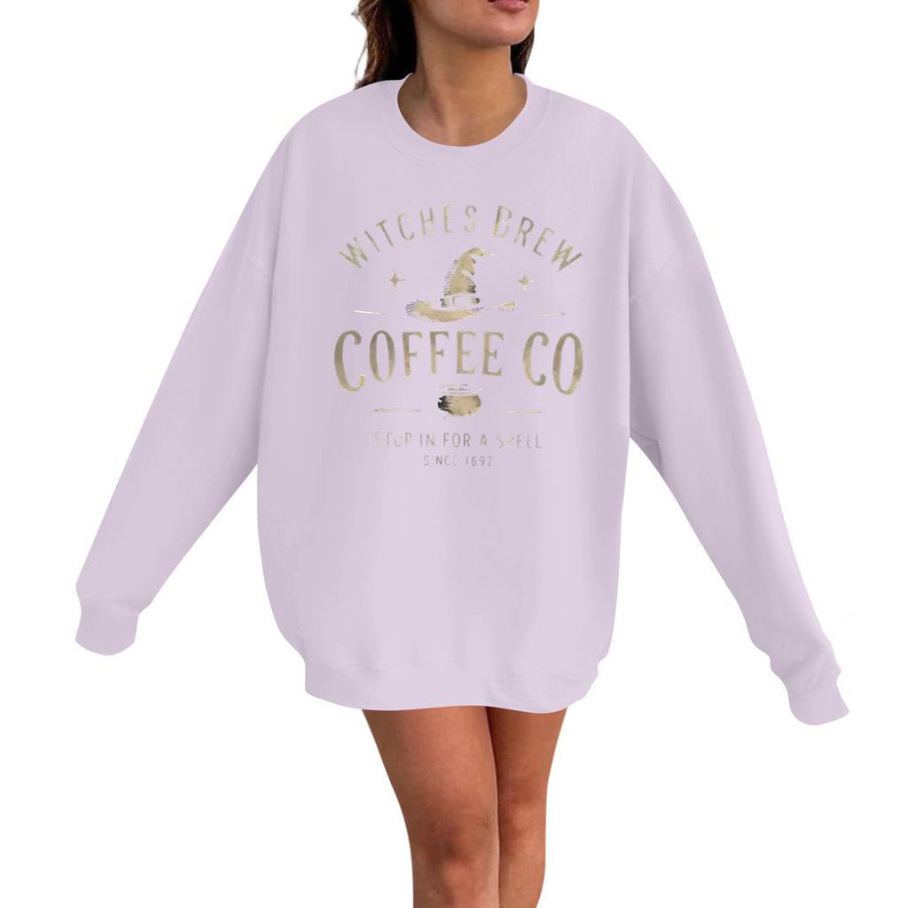 Women's Casual Fashion Long Sleeve Halloween Print Pullover Round Neck Sweatshirt