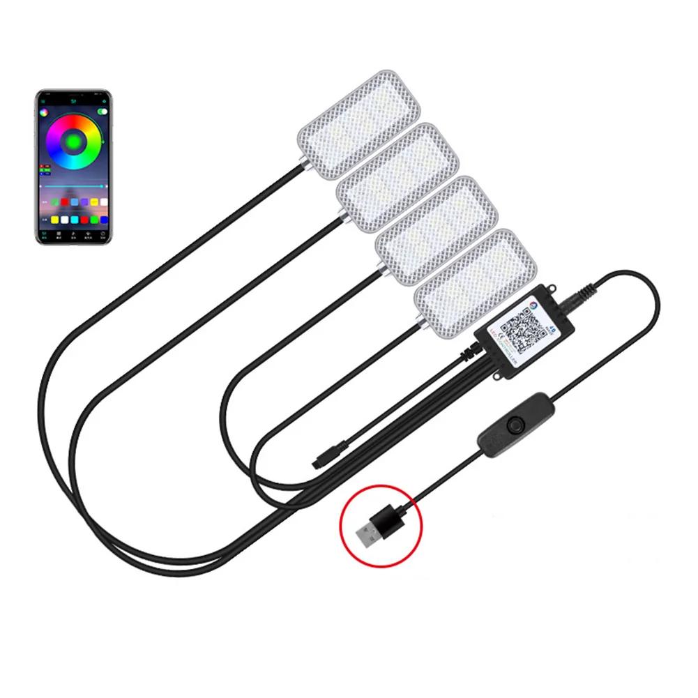 4PCS Car Atmosphere Led Foot Light USB Isqueiro Ambiente de Carro Luzes Decorativas Auto Interior Lâmpadas Ambiente com Controle de APP