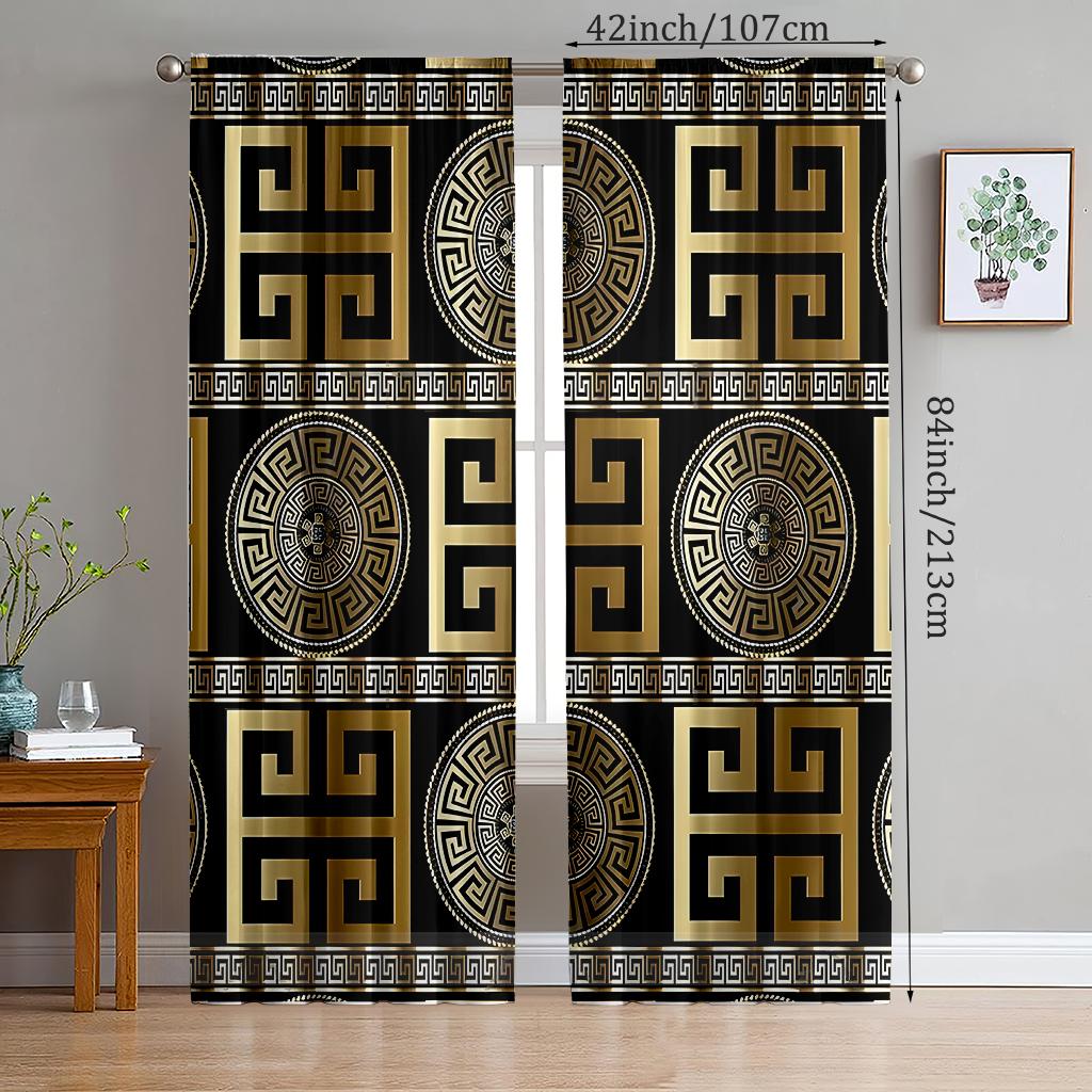 2 pieces of golden rune pattern printed curtains   bedroom and living room   home decoration   room decoration