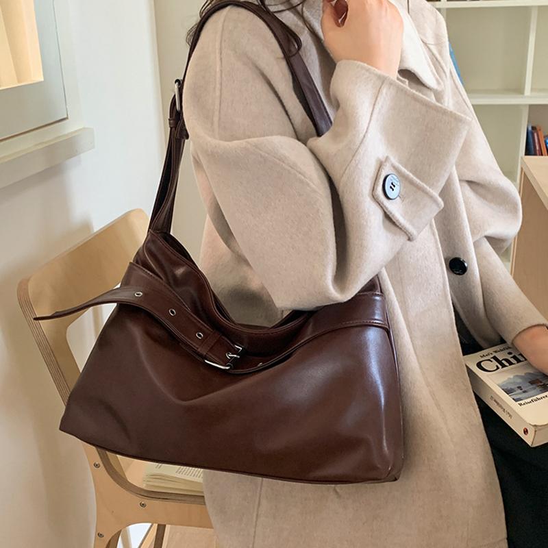 Korean Version Women'S Shoulder Bag Fashion Casual Large Capacity Tote Bag Autumn Winter Brown Crossbody Bag Black Handbag KTB