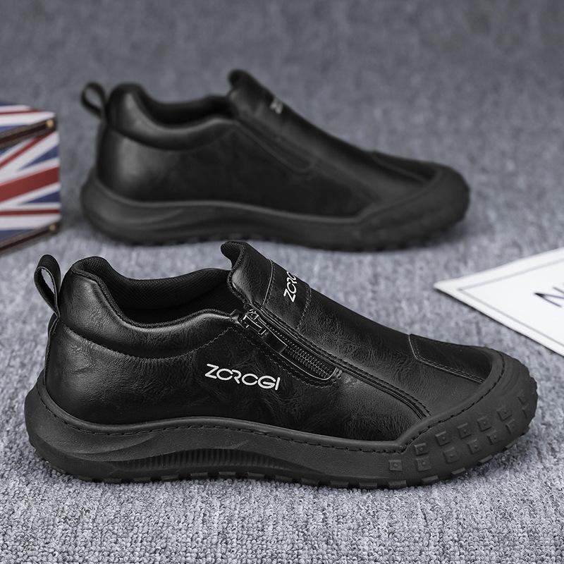 New labor insurance men's shoes lazy zipper one pedal kitchen waterproof and non-slip work board shoes casual leather shoes