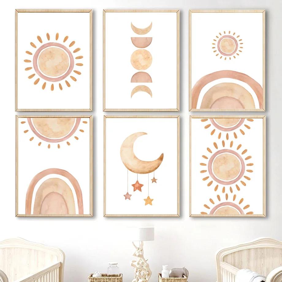 Boho Deer Raccoon Dinosaur Rainbow Sun Moon Posters And Prints Canvas Painting Nordic Wall Art Pictures Baby Kids Room Decor