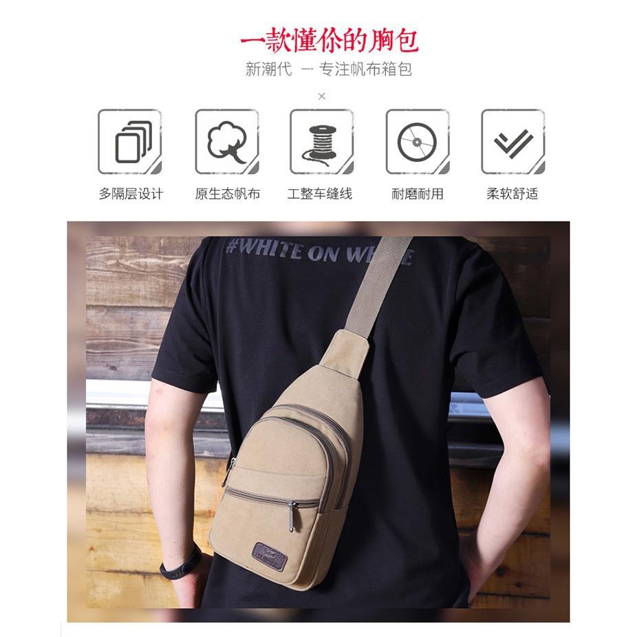 Multi-layer Multi-pocket Large-capacity Convenient Men's Breast Bag, Canvas Wear-resistant Oblique Span Chest Bag