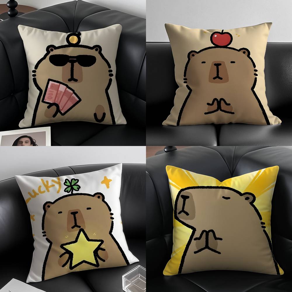 Cute Cartoon Companion Capybara Pillow Case Anti-dustmite Pillowcase Invisible zipper silky short plush Sofa cushion cover