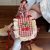 Korean Style Cherry Backpack Travel Bow Shoulder Bag Casual Lace Plaid Backpack  Summer