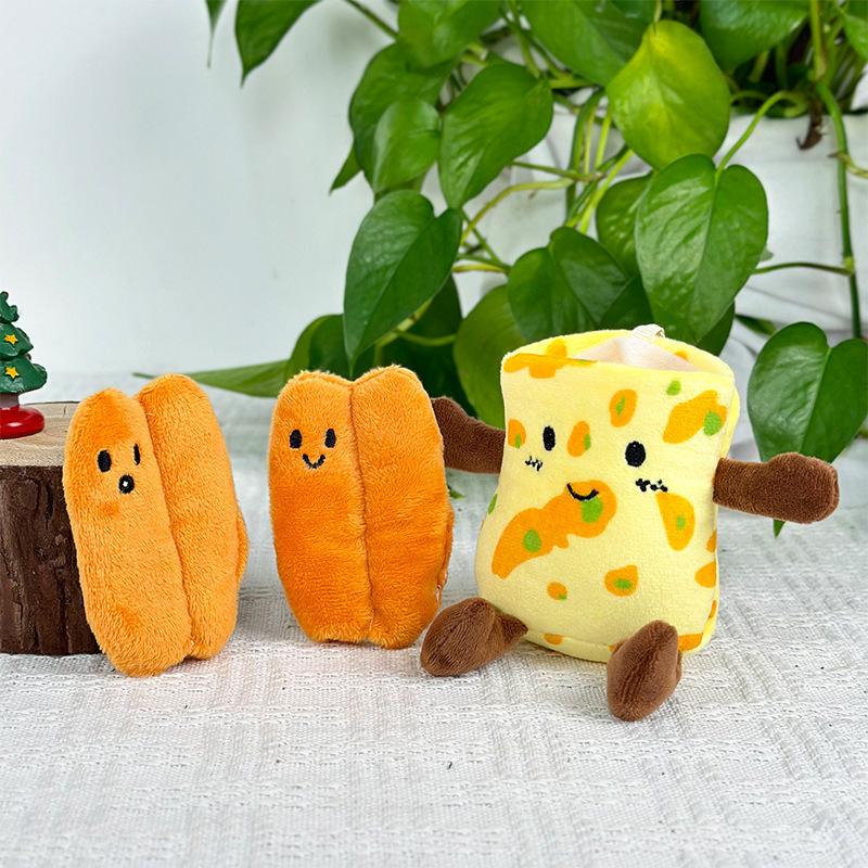 Shandong Simulated Pancake Fruit Plush Pendant 4-inch Removable Doll Cute Little Fried Dough Stick School Bag Hanging Decoration