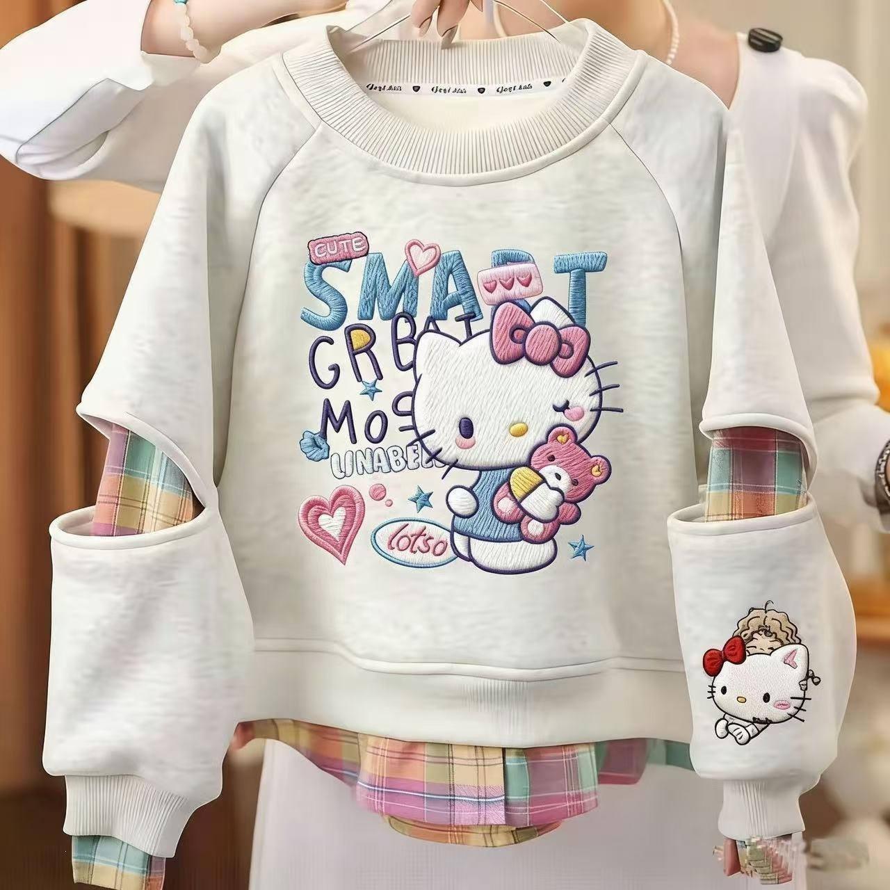 Girls Spring Autumn Mock Two Piece Sweatshirt with Embroidery Look 110