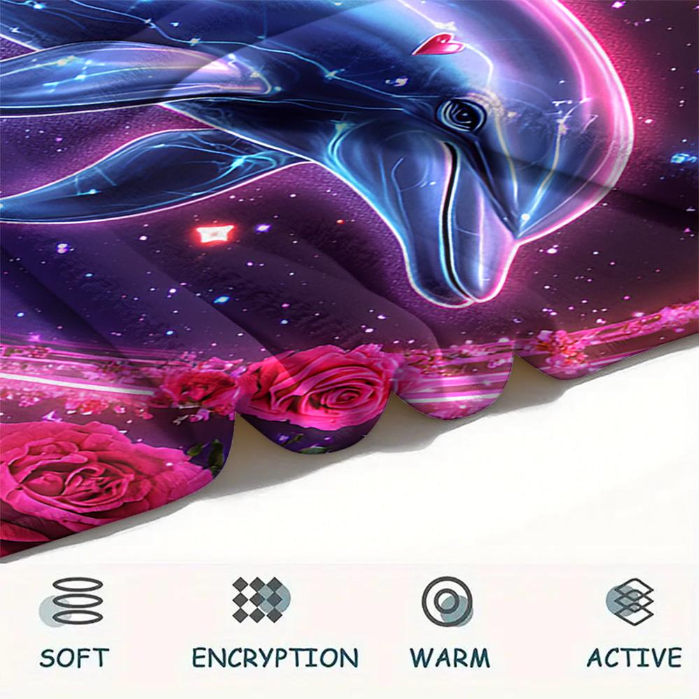 Dolphin Print Flannel Blanket, High Quality Comfortable for All Seasons, Home Decor, Warmth and Comfort, Perfect for Christmas Gifts