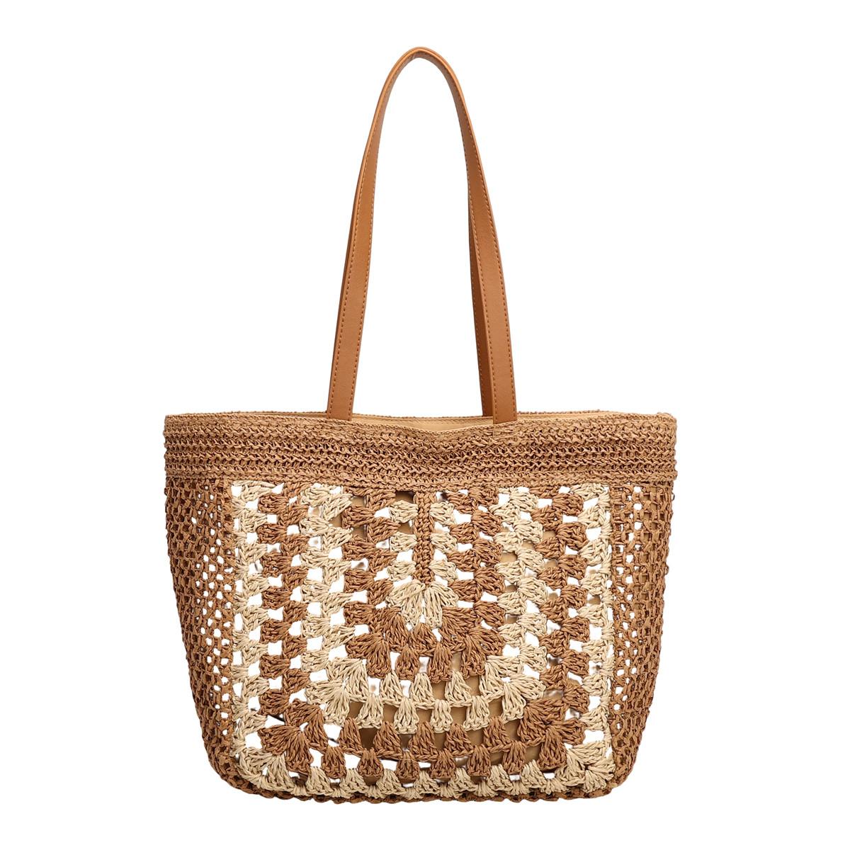 

2026 New Bohemian Hollow Crochet Straw Tote Bag for Women Large Capacity Handmade Woven Shoulder Bag for Summer Beach Travel